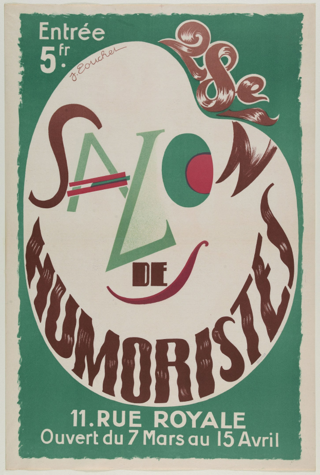 Plakat, das eine Humoristensalonshow in Paris, Frankreich, ankündigt.