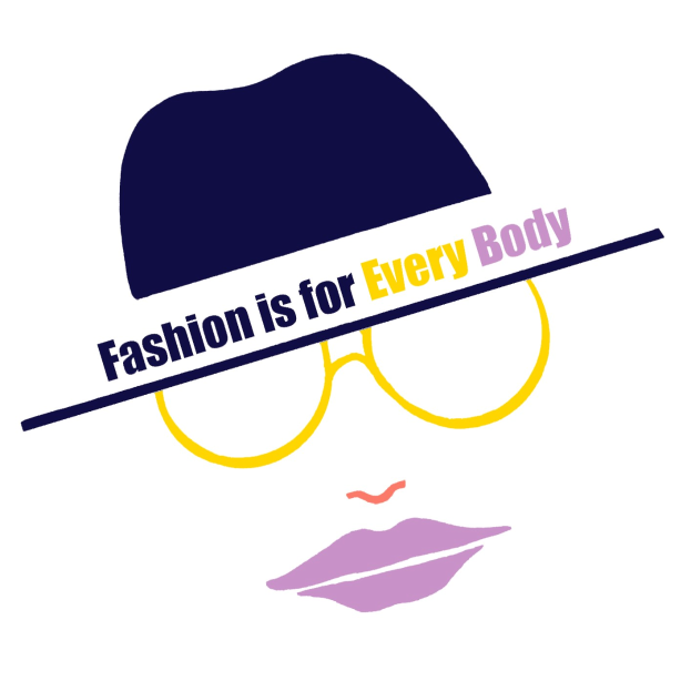 Logo mit einem stilisierten Gesicht mit dem Text "Fashion is for Every Body", das die Inklusivität in der Mode betont.