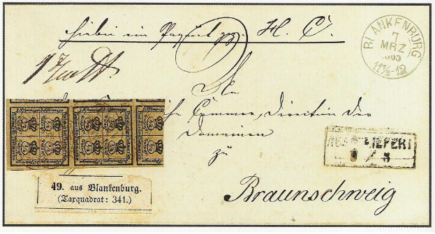 Alte deutsche Postkarte mit einer 1772-1839-Marke, markiert "Braunschweig" und "1", in sehr gutem Zustand.