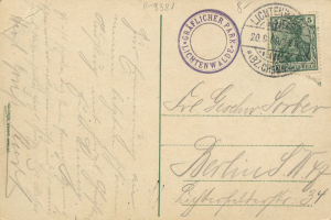 Alte Postkarte mit einer Briefmarke, die "Lichtenwald, Deutschland - Brief nach Deutschland" lautet, mit handgeschriebener Text und zwei zusätzlichen Briefmarken in der rechten oberen Ecke.