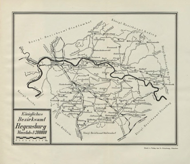 Schwarze und weiße Karte von Regensburg, Deutschland, zeigt Straßen, Gebäude und Sehenswürdigkeiten.
