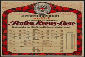 Ein altes deutsches Plakat mit roter und weißer Gestaltung, das Text und ein Logo enthält, in einem Fotorahmen, wahrscheinlich im Zusammenhang mit deutscher Nazi-Propaganda.