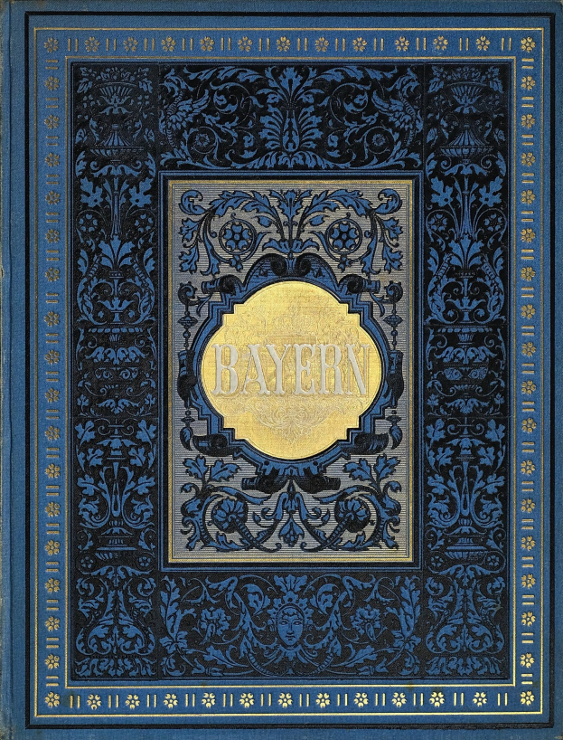Ein blau-goldenes Buch mit dem Titel 'Bayern' und detailreichen Cover-Designs.