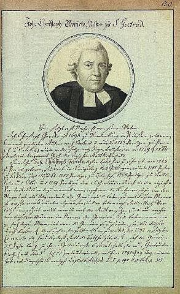 Schwarz-weiß-Porträt von Johann Wolfgang von Goethe in einer schwarzen Robe auf einem alten Dokument aus dem Jahr 1789.