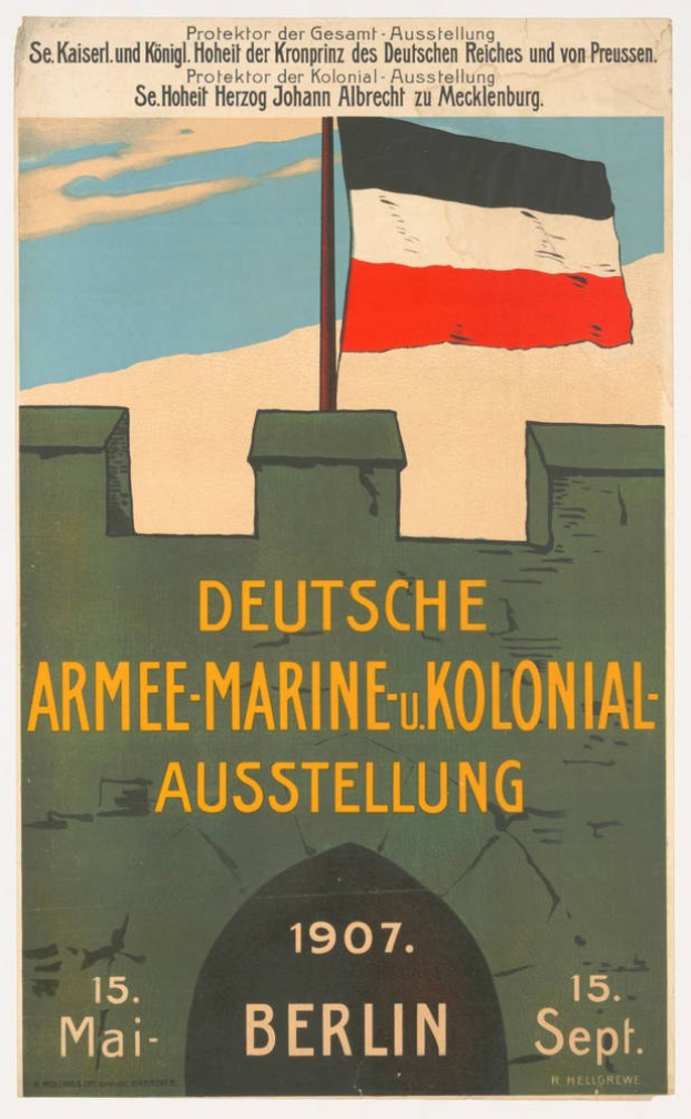 Deutsche Flagge über einem Plakat mit Text zum Thema Flagge