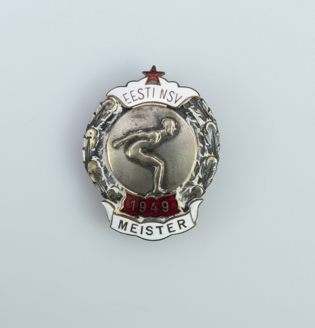 Silberner Abzeichen mit rotem Stern, Emblem der Olympischen Spiele 1949 in Deutschland