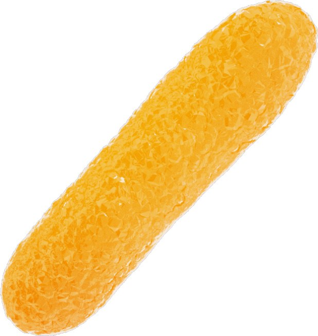 Leuchtend oranges Gelatine-Gummibärchen auf einem weißen Hintergrund.