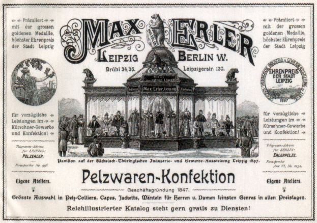 Schwarze und weiße Werbeplakat für Max Erler Leipzig in Berlin, Deutschland, das eine Gruppe von Menschen vor einem Gebäude zeigt, mit Text zur Ankündigung eines Ereignisses.