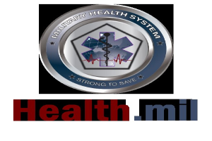 Logo von Health.mil, dem militärischen Gesundheitssystem, mit einem blauen Kreis, einem weißen Stern, weißer Umrandung und fetter schwarzer Schrift.
