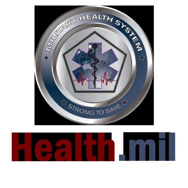 Logo von Health.mil, dem militärischen Gesundheitssystem, mit einem blauen Kreis, einem weißen Stern, weißer Umrandung und fetter schwarzer Schrift.