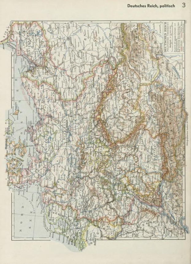 Alte Karte aus dem 19. Jahrhundert von Deutschland, die politische Grenzen zeigt, auf altem Papier gedruckt mit Text oben und unten.