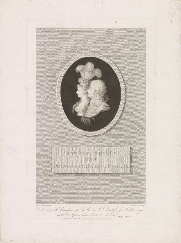 Schwarzes und weißes Bild eines Papiers mit einem Foto des Prinzen und der Prinzessin von Wales darunter.